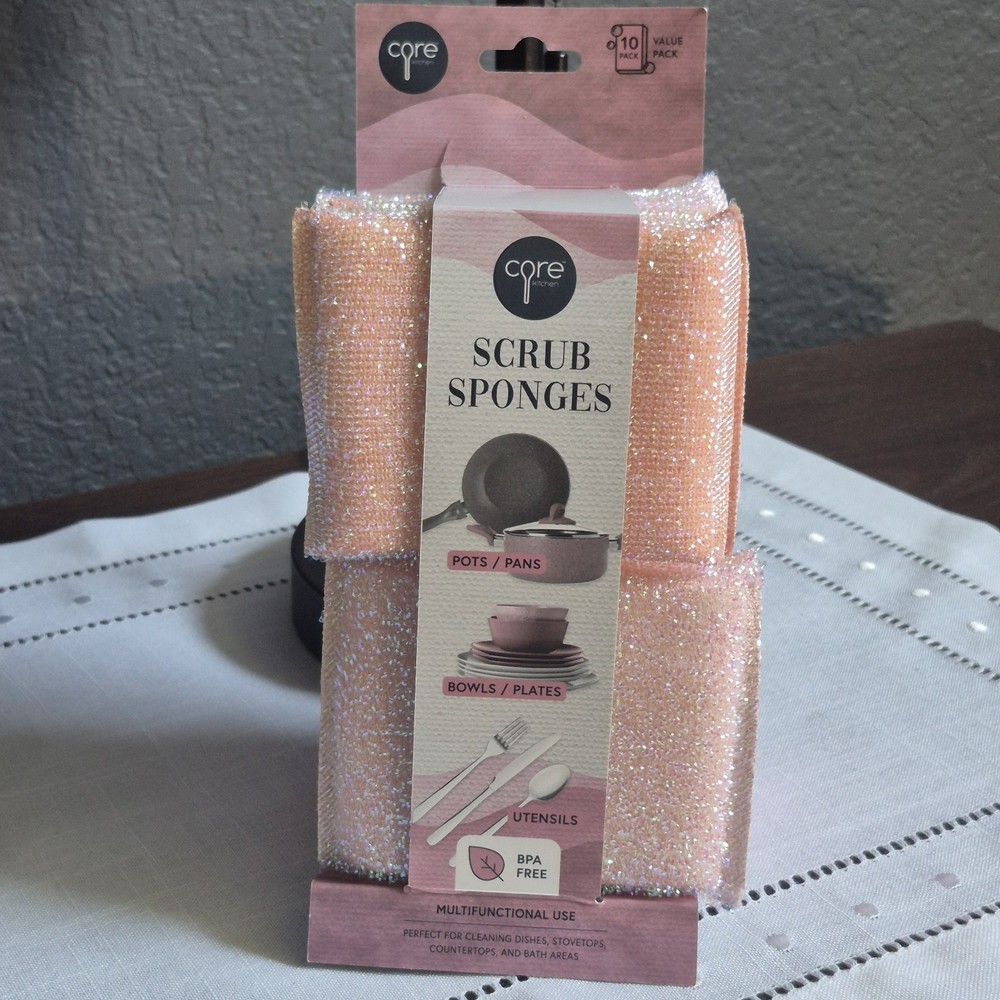 Core Kitchen Pink Scrub Sponges 10 Pack BPA Free Multi Use Pink Kitchen NWT