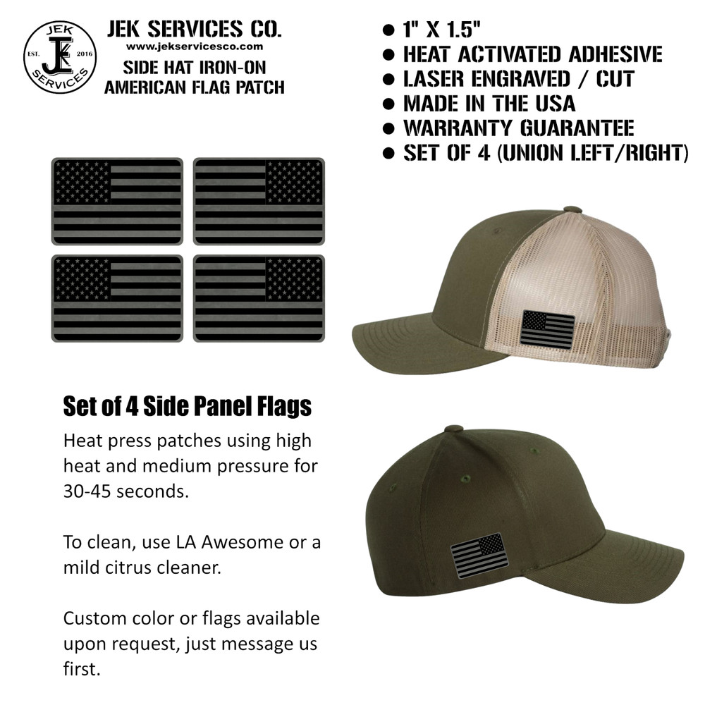 American Flag Patch for Hat Side Panel – 1" x 1.5" Iron On Cap Patch – Engraved