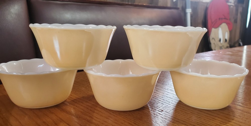 Set Of 5 Vintage Fire King Luster Ramekins
