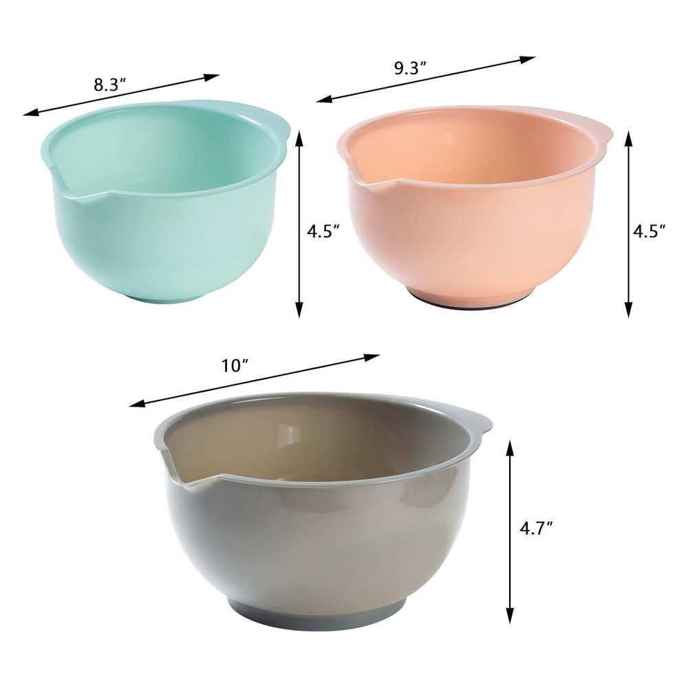 Nesting Plastic Mixing Bowls, Set Of 3, 1.5 quart, 2 quart, 2.5quart, Nesting...
