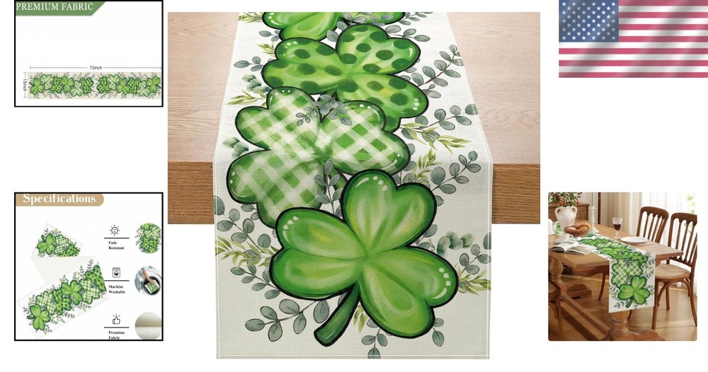 St Patrick's Day Table Runner Decorations Shamrock Eucalyptus Seasonal Kitchen