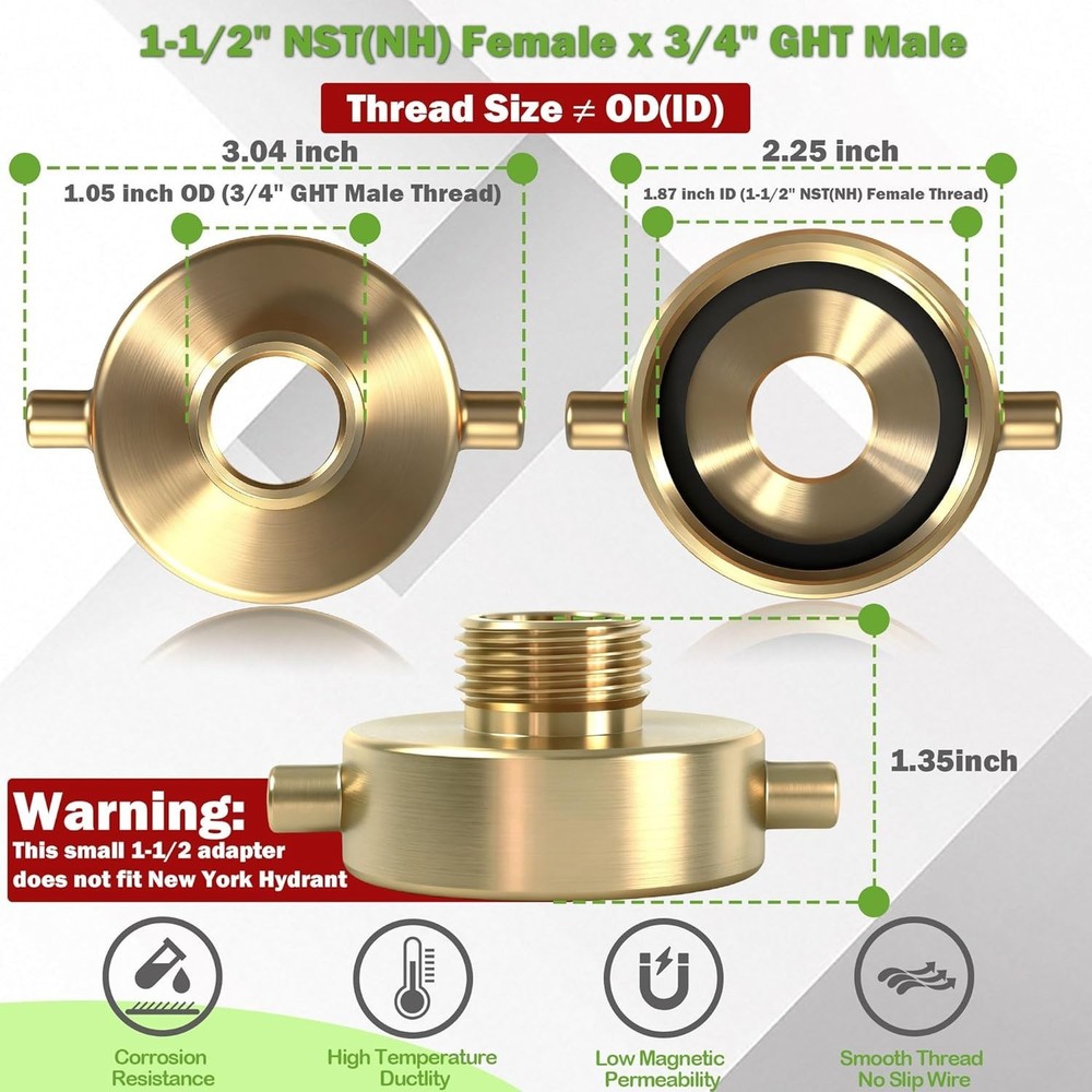 Lightweight Brass Fire Hydrant Adapter with Pin Lug - 1-1/2" x 3/4" Connection