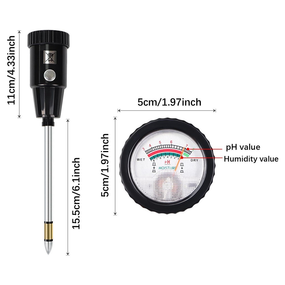 2 in 1 Soil Tester Moisture PH Meter PH Range 3-8 Metal Analyzer Acidity