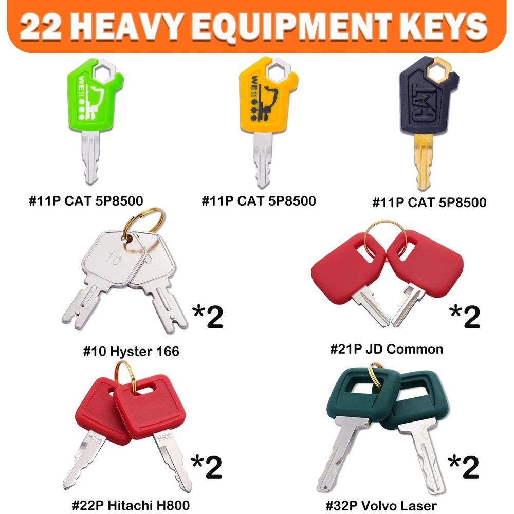 Multi Type Heavy Equipment Master Keys, 22 Contractor Machinery Ignition Exca...