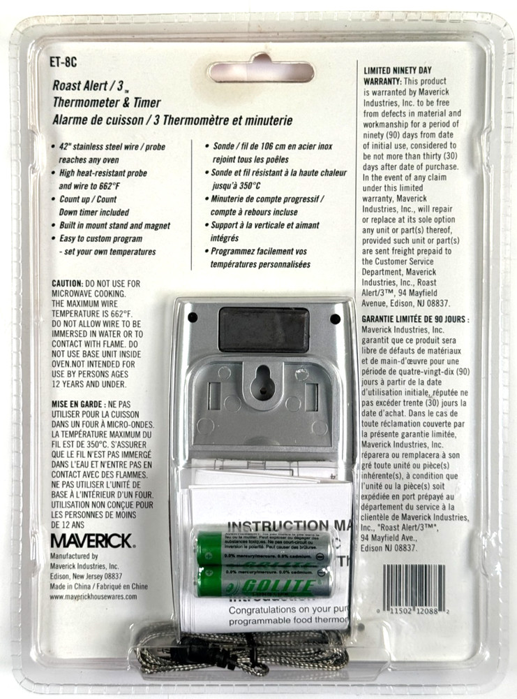 Maverick Roast Alert Thermometer & Timer with LCD Color Coded Screen - BRAND NEW