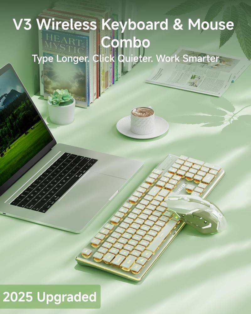 V3 Wireless Keyboard and Mouse with Single Backlit, Metal Panel, Bluetooth/2.