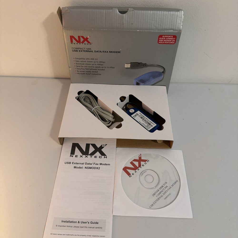 Nexxtech Compact 56K USB External Data/Fax Modem Adapter NSMODX2
