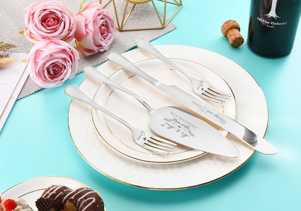 Wedding Cake Knife and Server Set, Silver Cake Cutting Set for Wedding, 4 Pieces