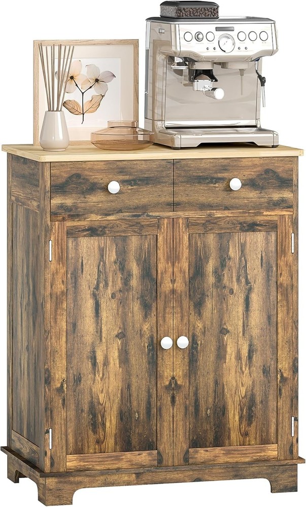 Sideboard Buffet Cabinet W/ Solid Wood Countertop Modern Kitchen Storage Cabinet