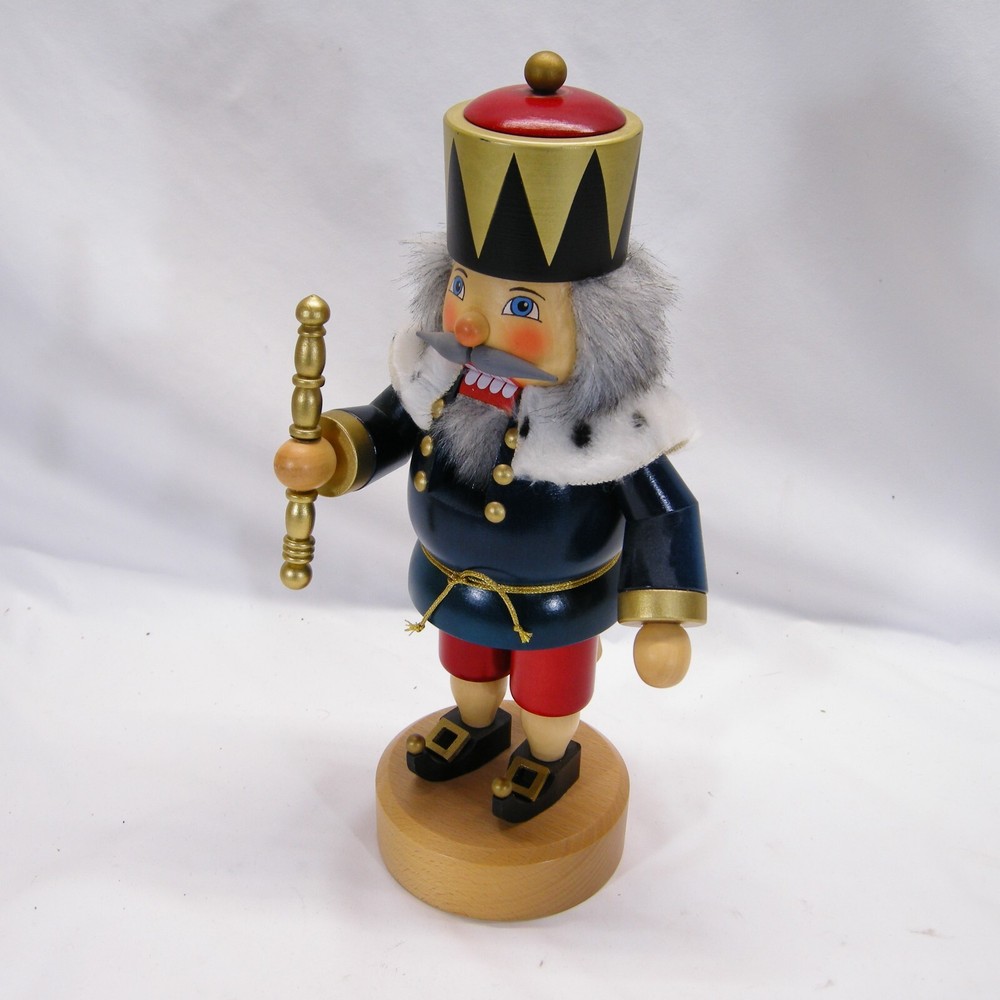 Seiffener Nutcracker Blue King Crown Scepter German Nutcracker 13" - VGC
