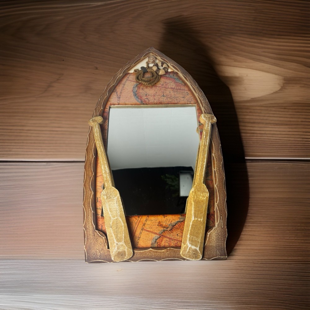 Wooden Row Boat Wall Mirror Nautical Map Home Decor