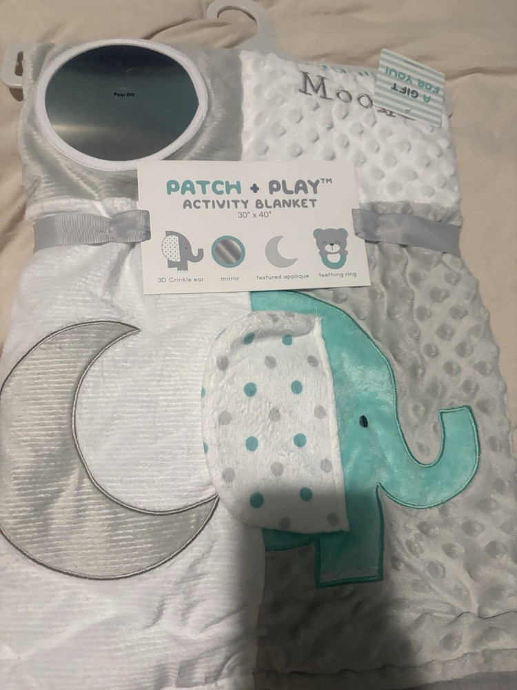 Patch + Play Sensory Activity Blanket 30x40 Bear Elephant Teething Ring