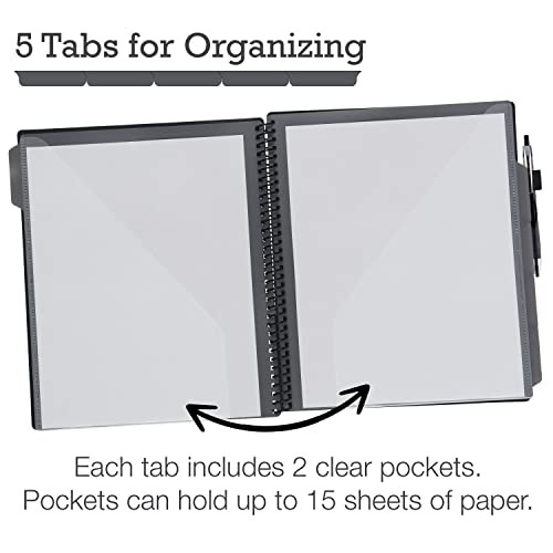 Spiral Folder Organizer - 5 Dividers & 10 Pockets with Notepad Holder, Multi