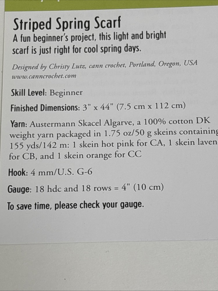 Striped Spring Scarf Crochet Pattern Cards Pages