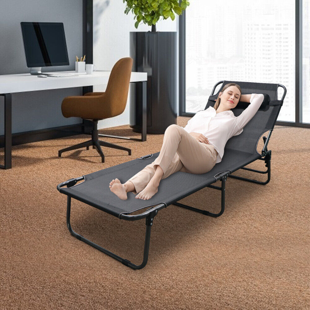 NAIZEA Adjustable 4-Position Reclining Lounge Chair Camping Cot w/ Mat Pillow