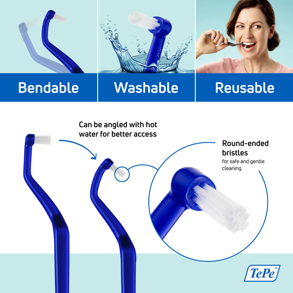 TEPE Universal Care Toothbrush – Angled for Braces, Retainers, Implants, 1 Pk