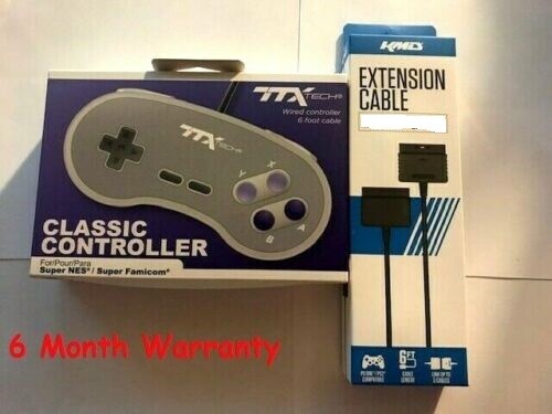 CONTROLLER FOR SUPER NINTENDO SNES + 6FT EXTENSION CABLE BRAND NEW
