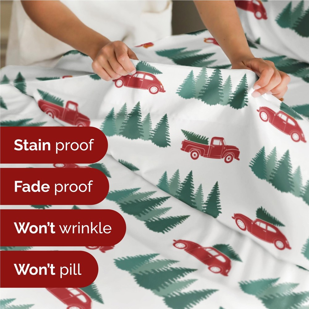 King Christmas Tree Set - Holiday Xmas Pattern Bedding Set - Deep Pockets - S...
