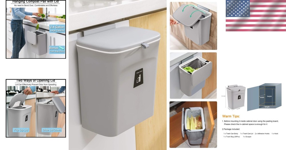 Versatile 2.4 Gallon Kitchen Compost Bin - Effortless, Odorless Waste Management