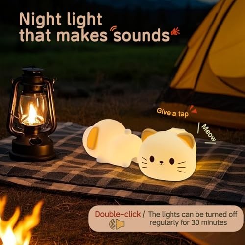 Led Cute Night Light, 7 Colors Dimmable Timer Bedside Lamp, Touch Control Cat