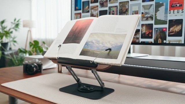 Adjustable Book Stand with 360° Rotation, Foldable Design, Elastic Clips - Ideal