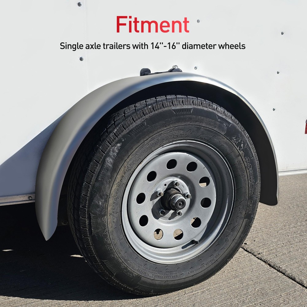 Pair of Steel Round Single Axle Trailer Fenders & Fender Backs For 14"-16" Wheel