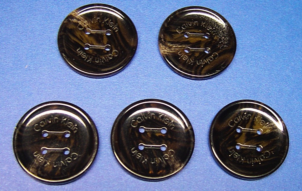 CALVIN KLEIN replacement buttons 5 Brown color large plastic 4-hole Good Cond.