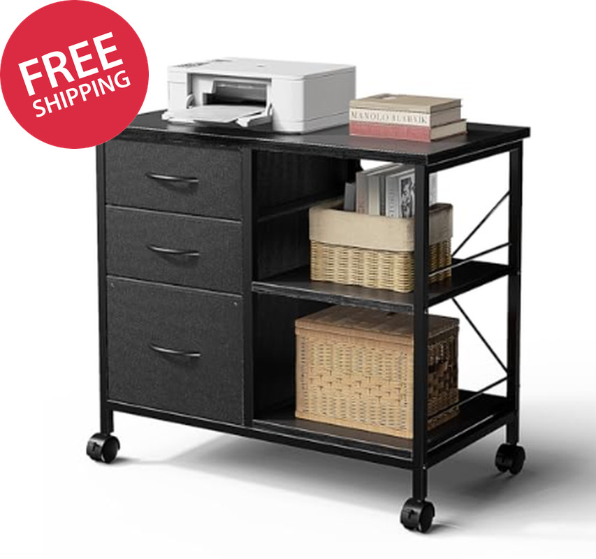 3-Layer Mobile Filing Cabinet, Printer Stand with Storage, Office Storage Cabine