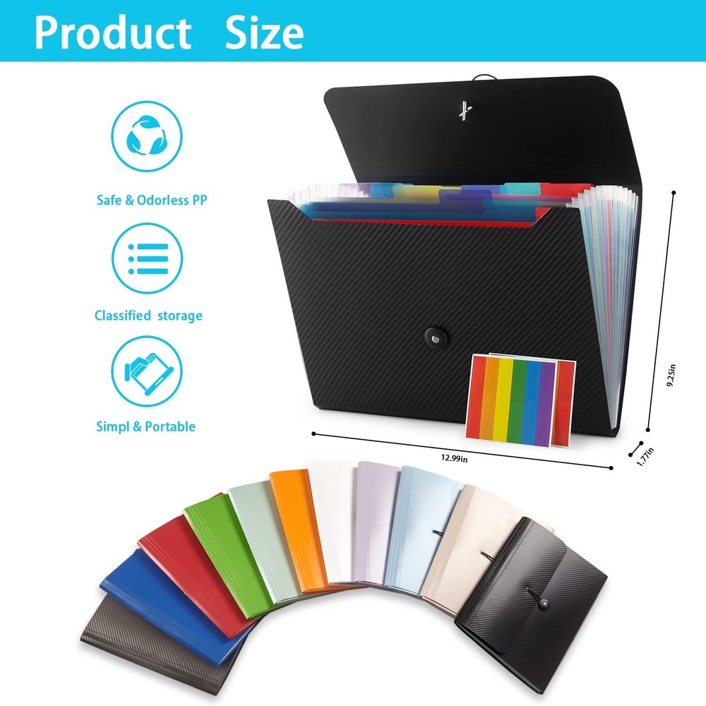 Nicfaec Expanding File Folder, 13 Pockets, Black, Polypropylene 1pcs-black-s2
