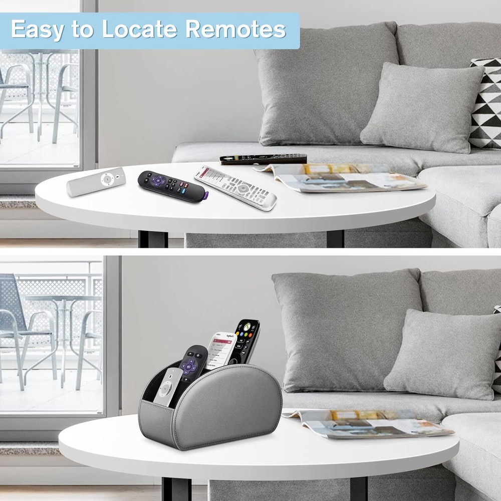 Remote Control Holder Leather TV Remote Caddy Desktop Organizer 5 Compartments