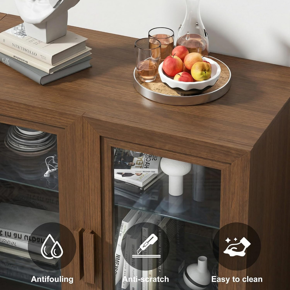 Walnut Adam Sideboard Buffet Cabinet with Glass Doors & Adjustable Shelves
