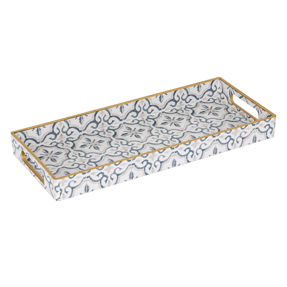 White Decorative Tray Plastic Serving Tray with Handles Rectangular Moroccan ...