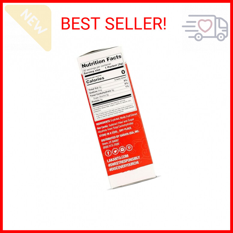Lakanto Classic Monk Fruit Sweetener Packets - White Sugar Replacement, Zero Net