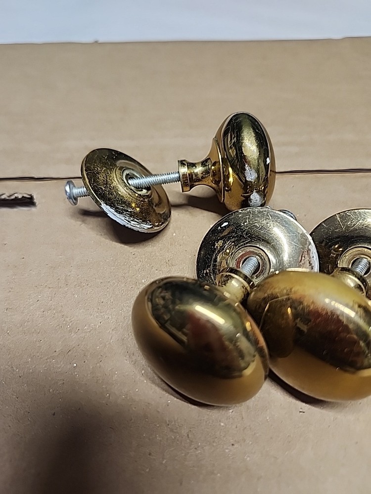 VINTAGE SOLID BRASS ROUND DOOR DRAWER PULLS KNOBS WITH BACK PLATES & SCREWS Hh
