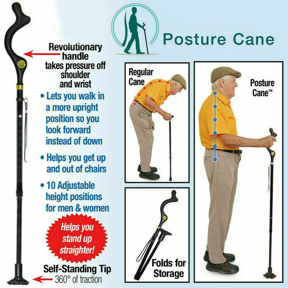 Adjustable Height, Foldable Straight Posture Walking Cane - US Trekking Pole