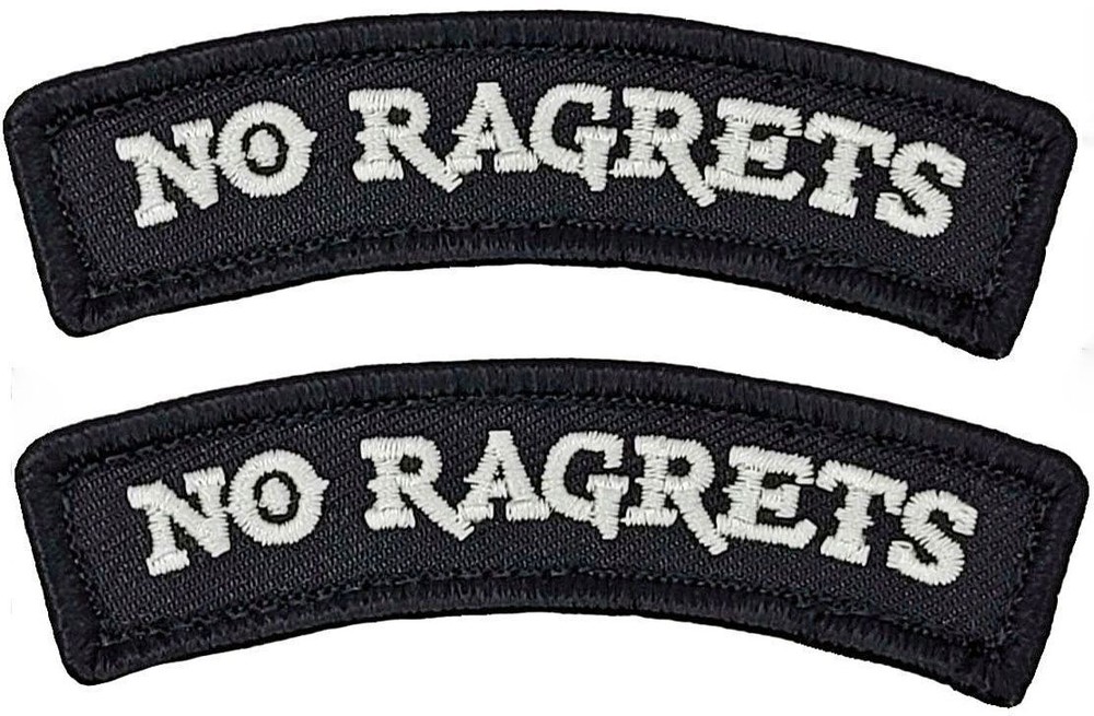 NO RAGRETS TAB ROCKER EMBROIDERED PATCH  ||2PC HOOK BACKING  3.5"x1"