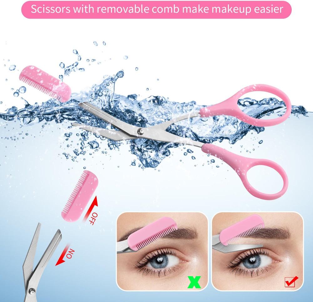 3Pcs-Eyebrow Scissors with Eyebrow Razor,Professional Eyebrow Trimmer Scissors w
