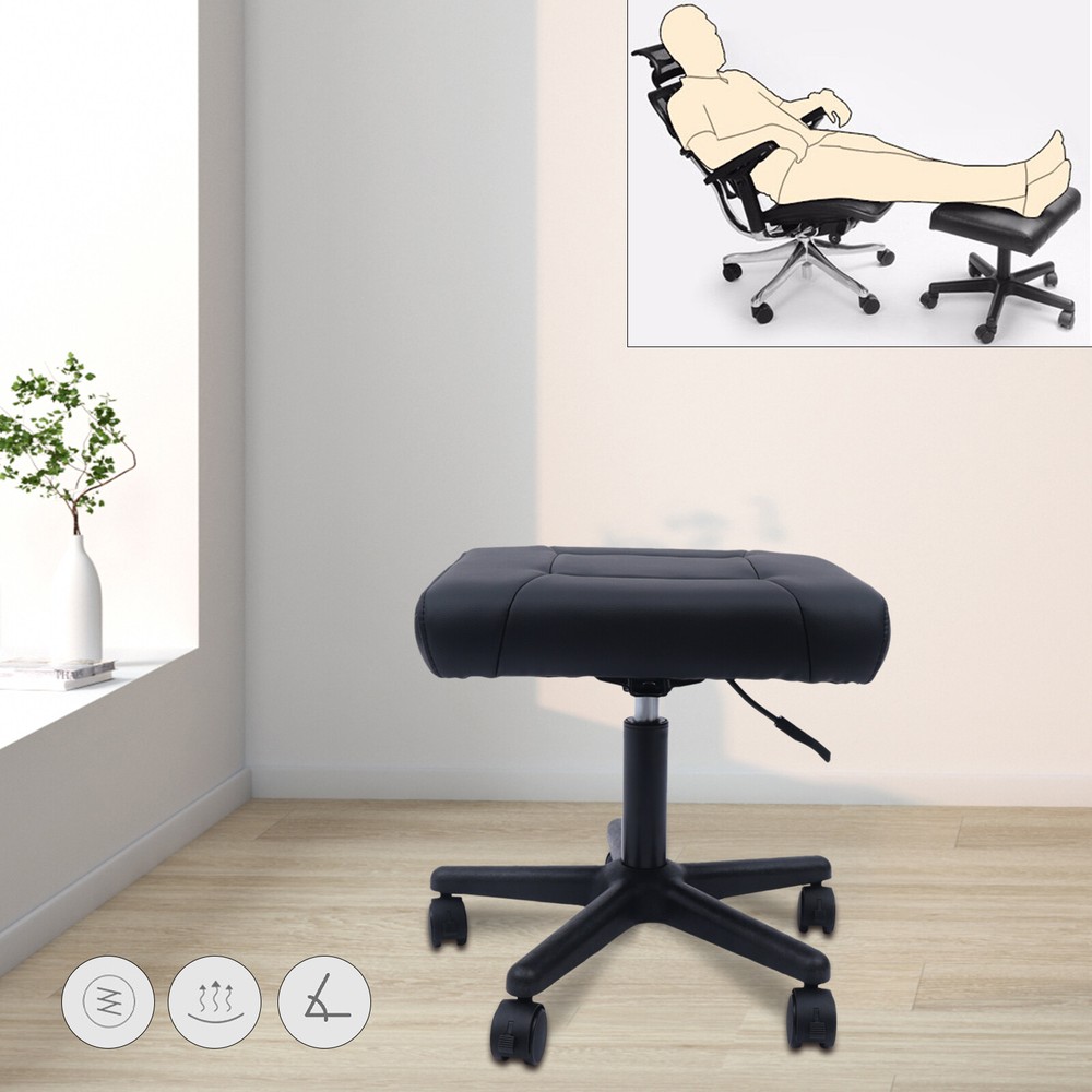 Footstool On Wheels, 15-20'' Adjustable Height, Rolling Stool Foot Rest Stool