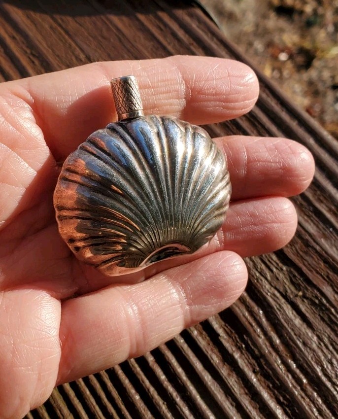 Vintage Sterling Silver Fancy Shell Shaped Perfume Bottle