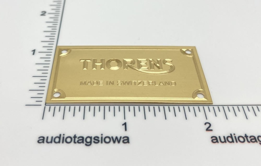 Thorens Made in Switzerland Turntable Name Plate Custom Engraved Solid Brass