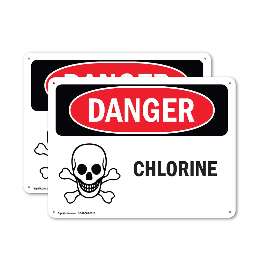 (2 Pack) Chlorine OSHA Danger Sign Decal Metal Plastic