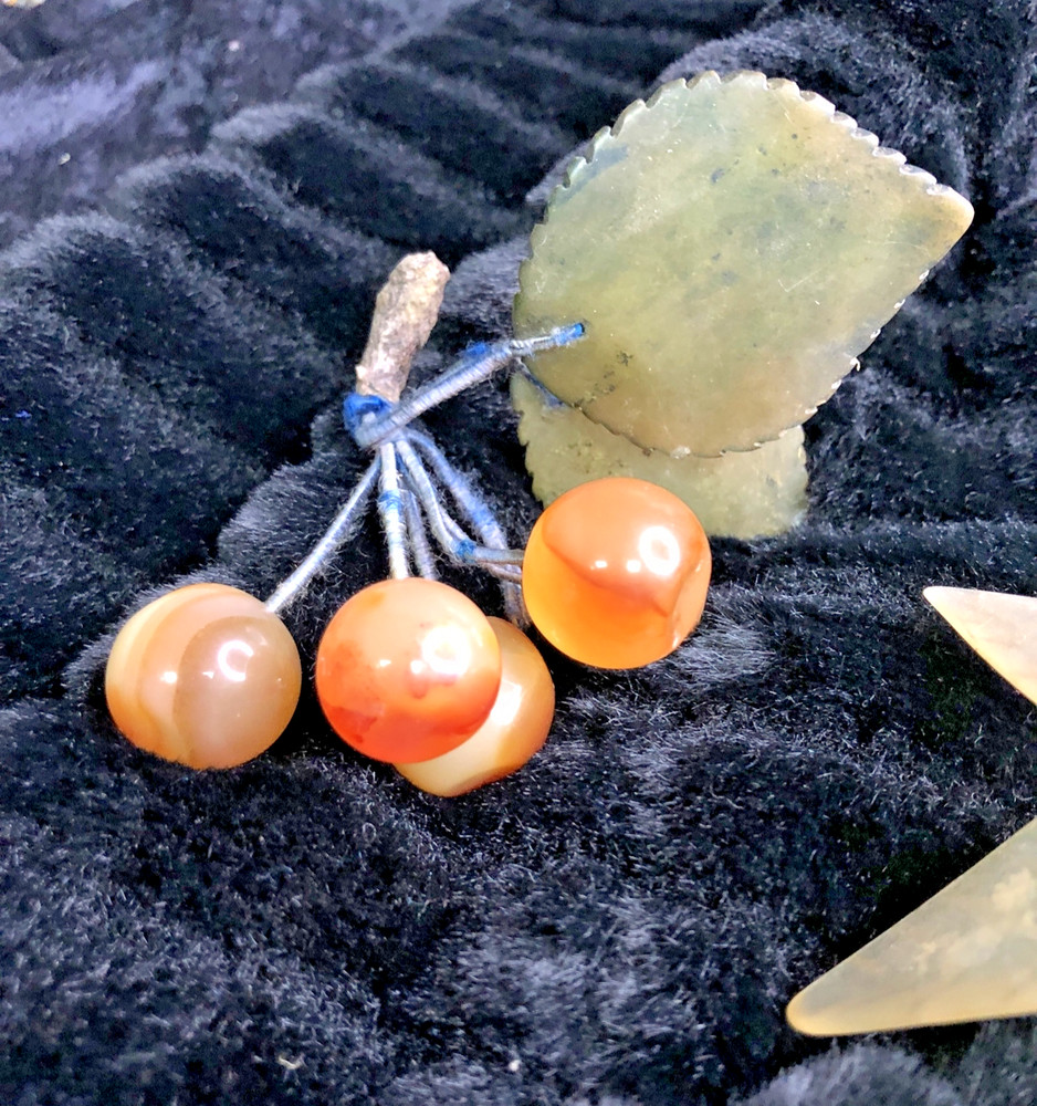 2pc Vintage Chinese Jade & Stone Fruit
