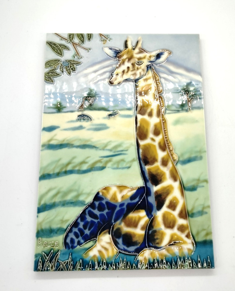 Glazed Giraffe Ceramic Tile by Designer Dylan Scott Pierce 12x8" Signed READ