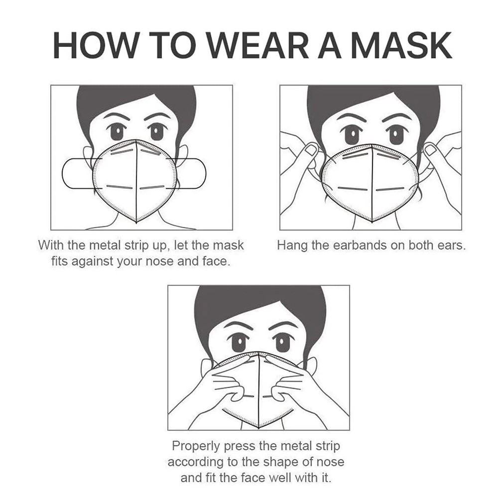 50pcs KN95 Face Masks Black 5-Layer Dust Filter, ≥95% Eff., Breathable