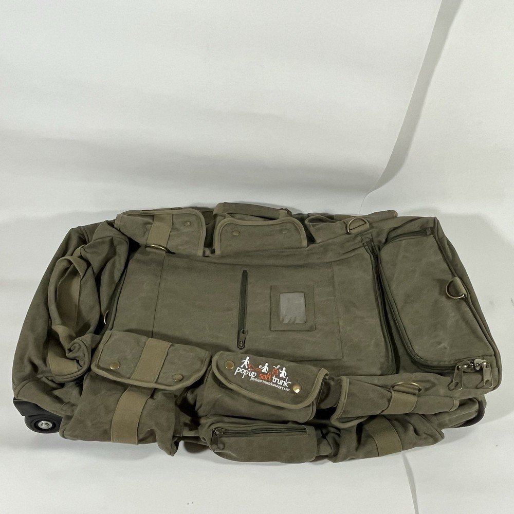 Pop Up Soft Trunk Green Canvas Collapsible Rolling Bag by Everything Summer Camp