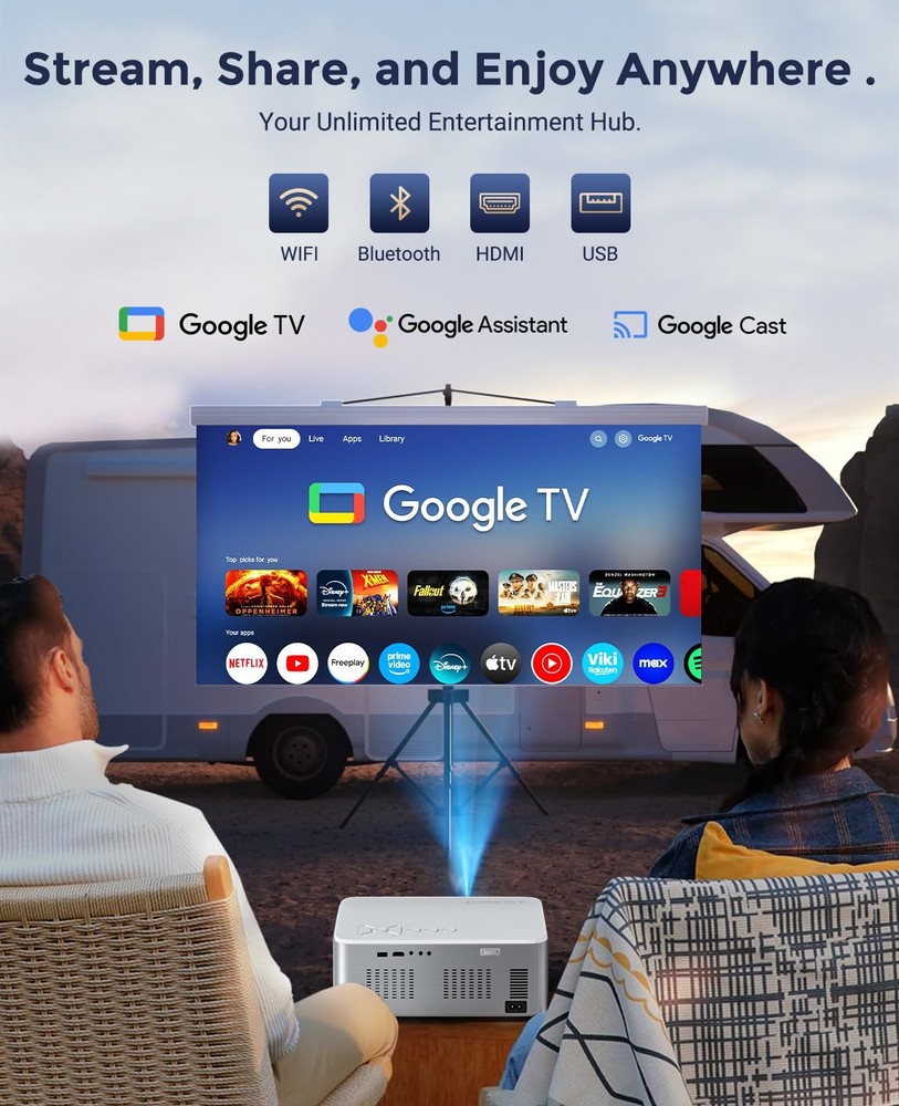Google TV Projector 4K Support - CIBEST Smart Projector WiFi 6 and Bluetooth