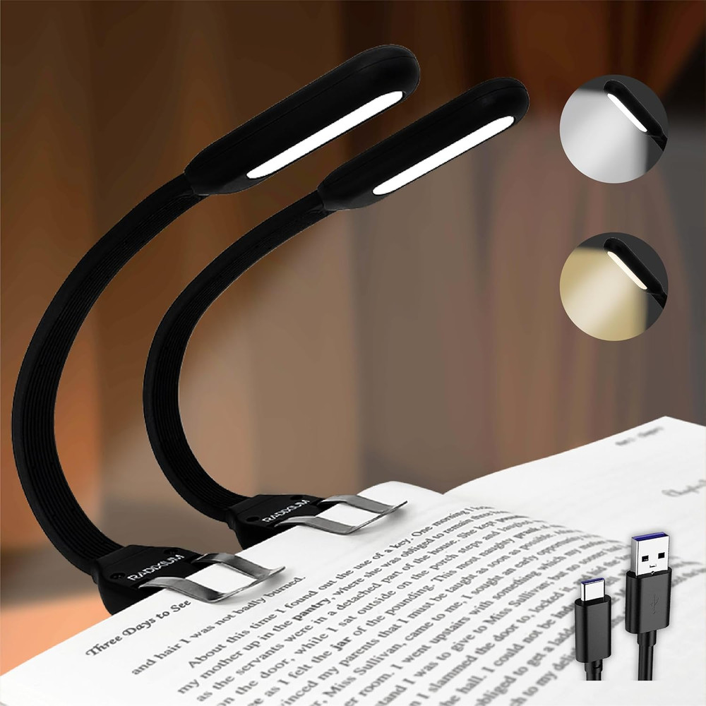 Slim Rechargeable Book Reading Light, Eye Caring LED with 4 Color Temperatures,