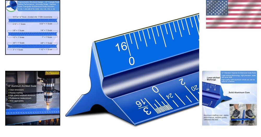 Versatile 12'' Architectural Scale Ruler - Perfect for Engineers and Draftsmen