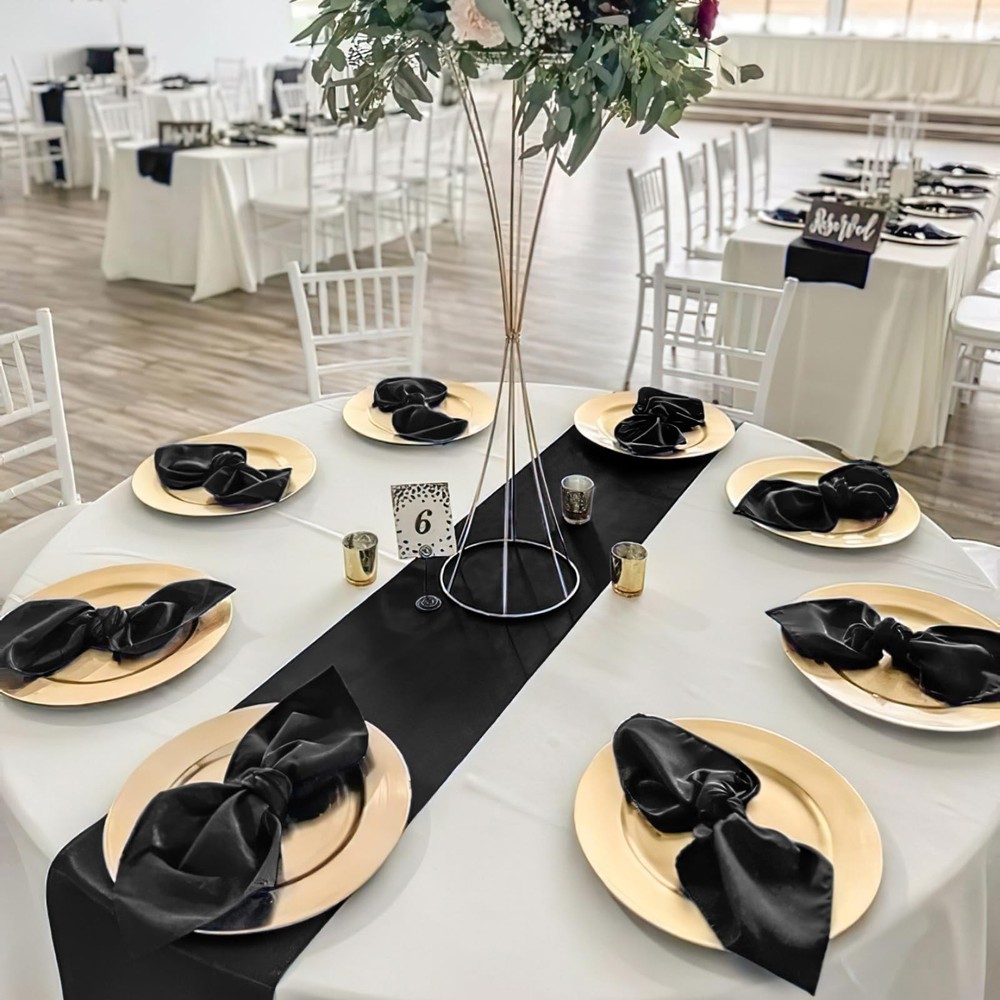 Black Table Runner Satin Table Runners Halloween Tabletop Silk Smooth Fabric ...