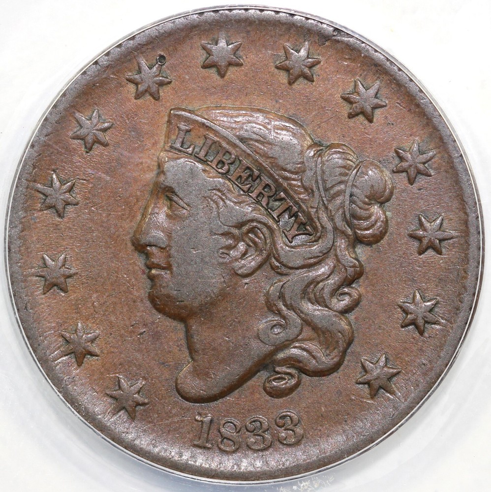 1833 1c N-1 Matron Head Large Cent ANACS VF 30